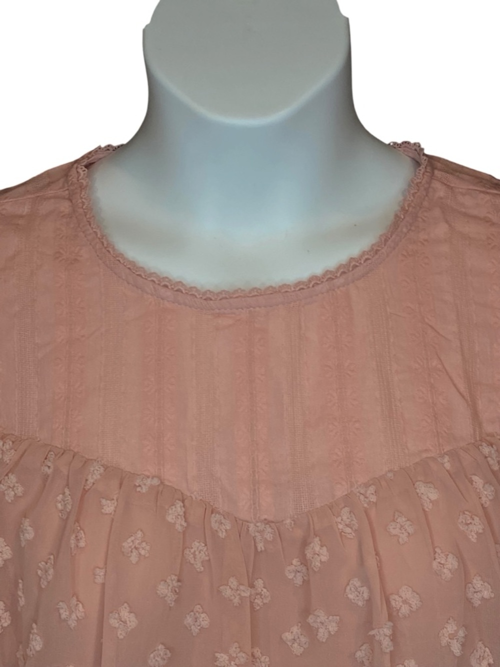 Umgee Boutique Style Swiss Dot Ruffle Blouse Womens Size Large NWT Peach Pink - Picture 4 of 8